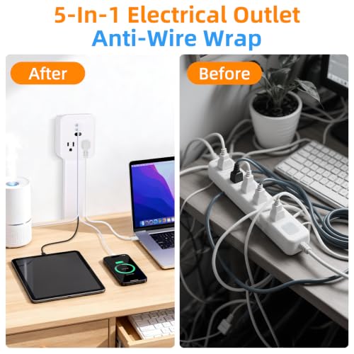 Outlet Extender 17-41in，Upgrade Stable USB-A&USB-C Wall Outlet Extender Made of Fireproof Material，Wall Plug Extender Anti-Wires-Chaos，with 4 Fixed Angles Suit for Outlet Behind Desk, Sofa（White） - color: White 17-41in