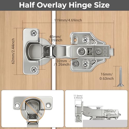 4 Pcs 105° Soft Close Cabinet Hinges 35mm, 3D Half Overlay Hinge - size: Half Overlay