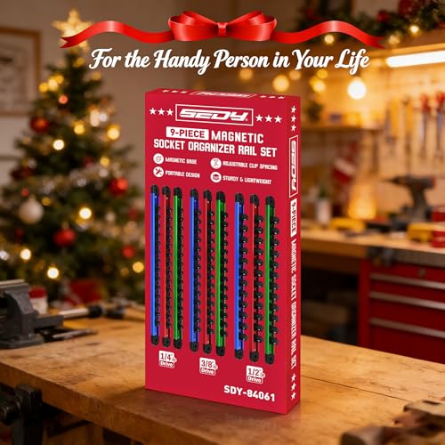Magnetic Socket Holder Organizer Set: 9-Piece Detachable 1/4, 3/8, 1/2 Socket Trays Socket Organizer for Tool Box Drawer Holds 120-Piece Standard Size Sockets for Automotive Garage(Blue Red Green) - style: 9-Piece Alum. Rails (Holds 120)
