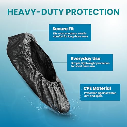 Waterproof Shoe Covers – Non-Slip, Disposable CPE Boot Covers, Blue, 100 Pack - style: Blue Bag of 100