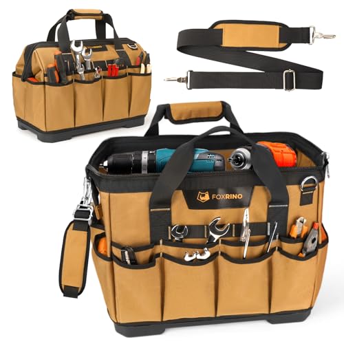 Foxrino Heavy Duty Tool Bag 16-Inch, 42-Pocket Portable Empty Tool Box Organizer Storage, Anti-Collapse Toolbox Organization, 1200D Oxford Soft Handle Carrying Toolbag, Gifts for Men Father Dad