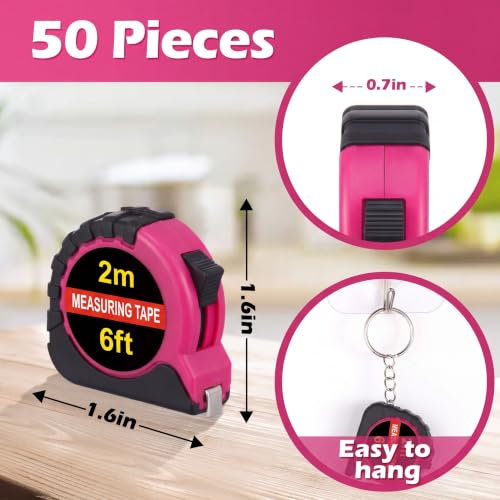 Kanayu 50 Pcs Pcs Mini Measuring Tape with Keychain, 6 ft, Rose Pink - color: Rose Pink, size: 6 ft