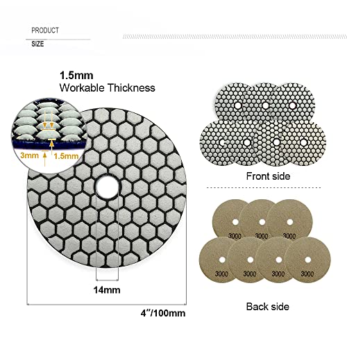 SHDIATOOL 7PCS 4-Inch Dry Diamond Polishing Pads 3000 Grit for Granite - style: Grit 3000