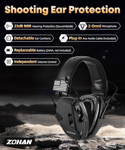ZOHAN EM054 Shooting Ear Protection w/Gel Ear Pads, Impact Hearing Protection for Shooters, 4X Sound Amplification, NRR 23dB Noise Reduction Headphones for Hunting(Gel-Black) - color: Gel Ear Pads-black