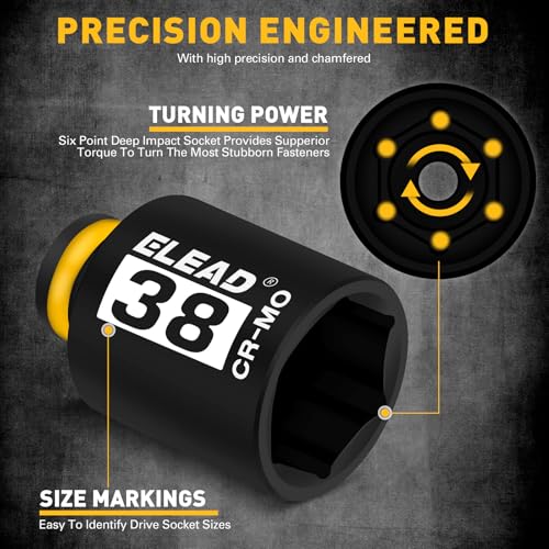 1/2'' Drive Deep Impact Socket Set: 11-Piece Metric Wheel Axle Nut Wrench Large Jumbo 27mm 29mm 30mm 31mm 32mm 33mm 34mm 35mm 36mm 38mm Car Spindle Joint High Torque Truck Bearing Locknut - style: Metric 6-Point