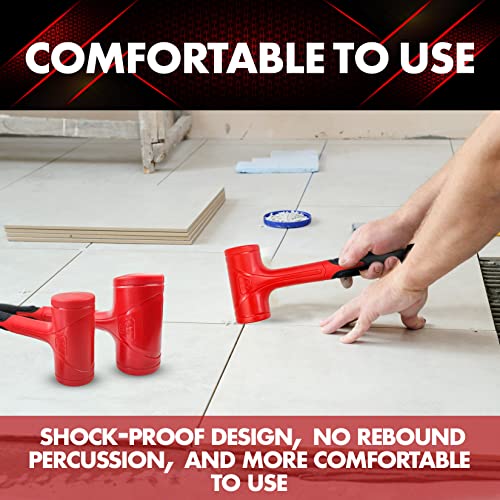 YIYITOOLS Dead Blow Hammer Set, 3 Piece/16oz(1LB),27oz(1.5LB),45oz(3LB),Red and Black, Shockproof Design, No Rebound Mallet Unibody Molded Checkered Grip Spark and Rebound Resistant (YY-3-013) - size: 1-3LB