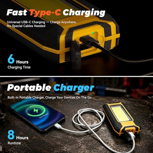 innofox 2-Pack LED Rechargeable Magnetic Work Light 1500 Lumens, Hanging Hook with 3 Modes, LED Work Light for Car Repair, Camping, and Hurricane Use - size: Portable