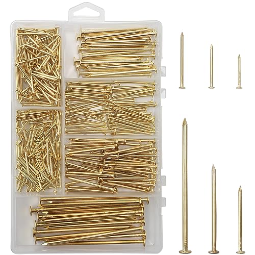 358PCS Brass Plated Nails Assortment Kit, 6 Sizes for Hanging & Woodworking - style: 358pcs Gold Nails