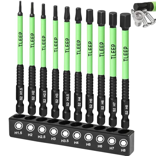 10 x Allen Wrench Drill Bit Set 1/4" Hexagonal Shank 4" Long Impact Wrench Hex Key, Metric Magnetic Tips S2 Steel Hex Bit, Latest Version Black Allen Key with Storage Box - size: B.1.5mm to 8mm