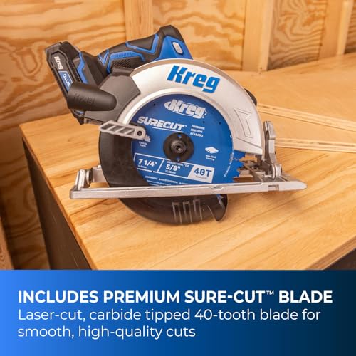 Kreg 20V Ionic Drive 7 1/4" Circular Saw - Powerful Brushless Motor & Built-In Safety Features - LED for Cutline Visibility - Integrated Dust Port Keeps Workspace Clean - Bare Tool - KPTCS725A