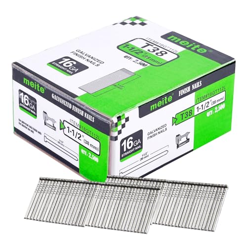 meite 16 Gauge Finish Nails 1-1/2 Inch Galvanized Straight T-Nails 2,500 PCS - size: 1-1/2" Length