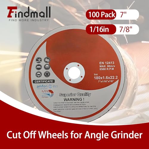 findmall 100 Pack 7" x1/16 x7/8" Cut-Off Wheel - Metal & Stainless Steel Cutting Discs - size: 100pcs 7"*1/16"*7/8"
