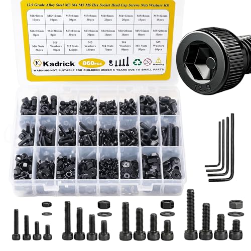 KADRICK 860PCS Metric Screws Assortment Kit,M6 M5 M4 M3 Hex Socket Head Cap - size: M3-M6 860Pcs
