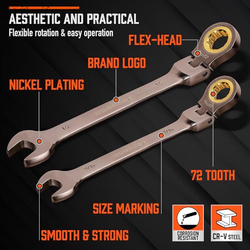 HORUSDY 24-Piece Flex-Head Ratcheting Wrench Set, Metric(8–19mm) & SAE(1/4-7/8") Combination Wrenches, 72-Tooth CR-V Steel, Ratchet Spanners with Wrench Organizer for Repair - style: 24-Piece Flex-Head Ratcheting - Pro Complete