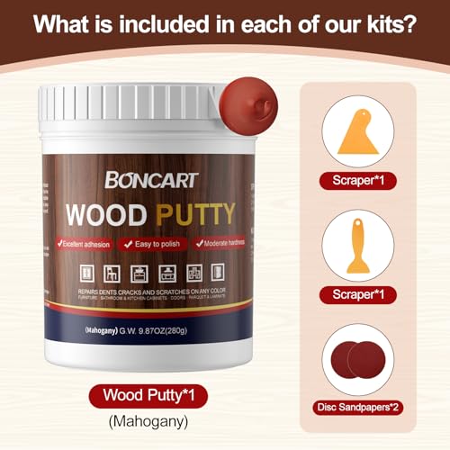 Boncart Wood Filler, 9.87 OZ Mahogany Wood Putty - color: 9.87OZ Mahogany