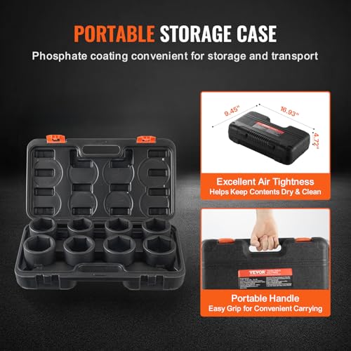 VEVOR Axle Nut Impact Socket Set - 3/4" Drive 6-Point 8-Piece SAE Spindle Nut Socket CR-MO Heat Treated Large Socket Set with Storage Case for Auto Repair, Removing or Installing Axle Nuts - size: 3/4" 8 PCS CR-MO