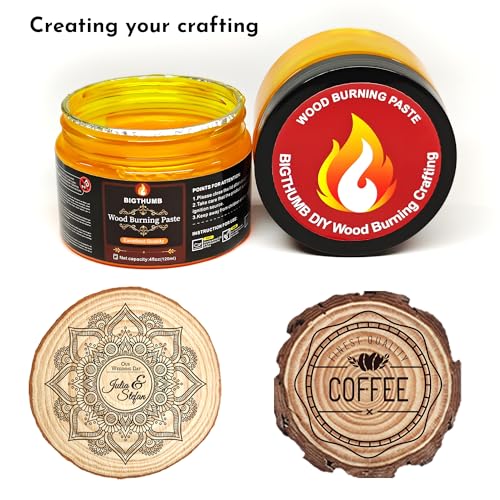 BIGTHUMB Wood Burning Gel Kit 4 OZ | Heat Activated Non-Toxic Paste for DIY Crafting, with Mini Scraper, Template Sticker, Paint Brush - Accurately & Easily Burn Designs on Wood, Canvas, Denim