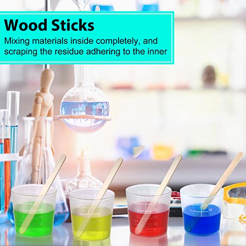 100 Pack 60ml/2oz Transparent Measuring Cups Reusable Clear Plastic Graduated Epoxy Mixing Cups with 100 Pack Wooden Stirring Sticks for Liquids Resin, Epoxy, Stain, Mixing Paint, School Labs - size: 60ml