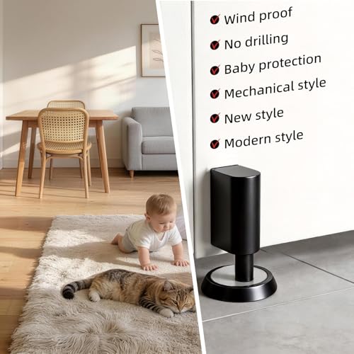 PANALI Magnetic Door Stopper, Door Stop Floor Mount, 1Pack, Black - color: Matt Black