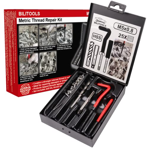 BILITOOLS M5x0.8 Thread Repair Kit, HSS Drill Helicoil Repair Kit Metric - size: M5 x 0.8, style: Metric