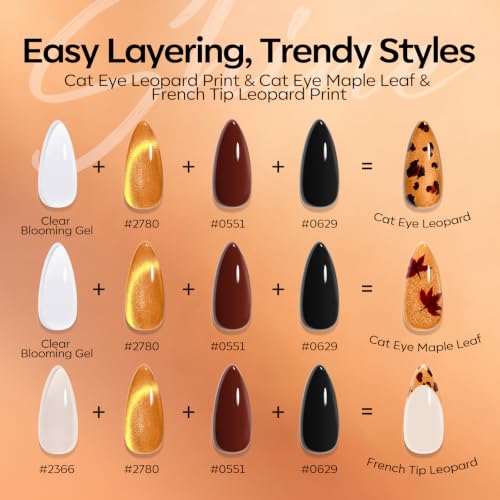 modelones Fall Gel Nail Polish Set, Amber French Tip Leopard-Print Theme - color: A A A1c Leopard-Print & Amber