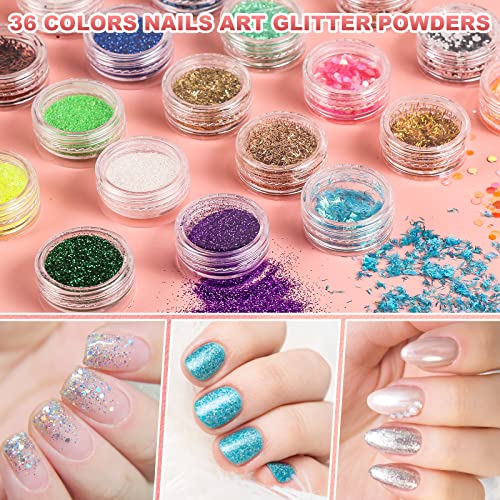 Acrylic Nail Kit with Monomer Liquid, UV Light, Nail Drill, 6 Gel Polish | Comes with acrylic powder, 36 glitter sequins, false nail tips & full manicure tools, perfect home salon DIY gift for women - color: Advanced Set