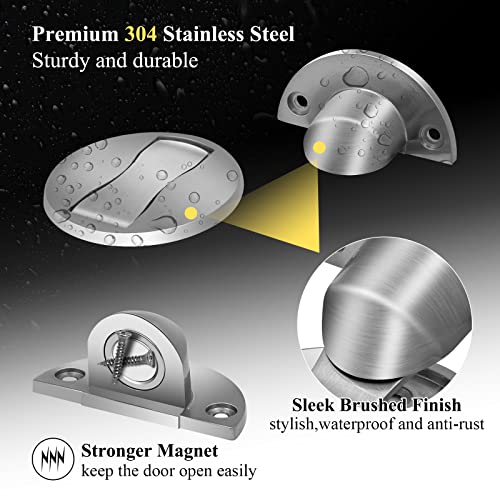 KOLAKO Magnetic Door Stop, 2 Pack Stainless Steel Floor Stopper Adhesive Brushed Nickel Invisible Heavy Duty Silver Holder Catch, No Drill Doorstop - color: Silver - 2 pack