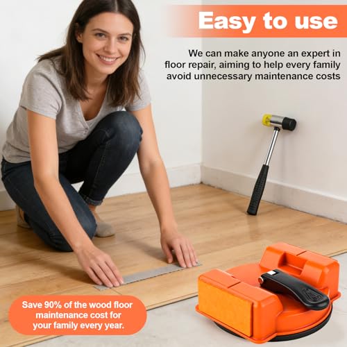 Upgraded Floor Gap Fixer Tool Kit – Heavy Duty Floor Gap Repair Tool with Strong Suction Cup, Rubber Mallet & Cleaning Brush for Laminate, Vinyl Flooring & Hardwood Floors