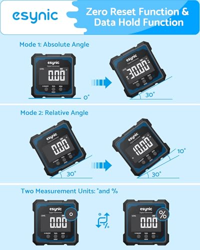 eSynic High Precision Digital Angle Finder with Laser-USB-C Rechargeable-4 Sides Magnetic Digital Angle Gauge-Rugged Aluminum Alloy Frame-for Construction (Laser Level: Class II Output: 0.51mW)