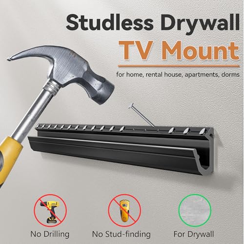 Studless TV Wall Mount for Drywall, No Stud Hanger for 12–55 Inch, No Drill Wall Mount TV Bracket, VESA Max 400x400, Up to 100lbs, Low Profile, Tilts 5°, No Damage, Easy Install for Rental Apartment - size: 12"-55"