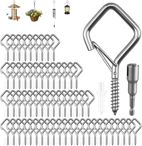 60 Pcs 304 Stainless Steel Eye Screw Hooks for Hanging Heavy Duty.Windproof Ceiling Hooks for Hanging Plants,Cup,Wind Chime,Bird Feeders,Christmas String Lights at Indoor&Outdoor 2.2 Inch - size: 60 PCS