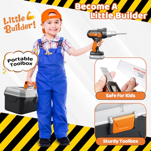 Kids Tool Set, Toddler Tool Box, Toy Drill, Construction Toys for Ages 3-5 - color: Orange