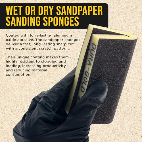 Dura-Gold 180 Grit Double-Sided Sanding Sponges, Box of 10 - Performance Flex 4.7" x 3.9" Wet or Dry Flexible Softback Sandpaper Sponges, Hand Sanding Abrasive Block Pad - Home, Wood, Metal Auto Paint - style: 180 Grit