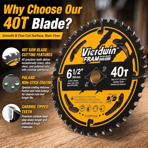 6-1/2" 40T Carbide Saw Blade 5/8" Arbor for Wood Plywood OSB & MDF - size: 6-1/2'' 40T 1PC