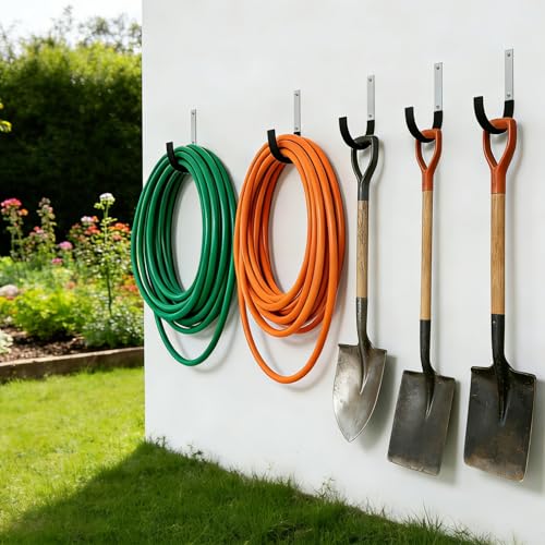 GeeWatom Heavy Duty Steel Garage Hooks,Garage Storage Utility Hooks,Heavy Duty Garage Garden Tool Organizer,Steel Wall Mount Hooks, Garden Hose Hanger, Black U Hooks (Dark Brown-4PC) - color: Dark Brown-4PC