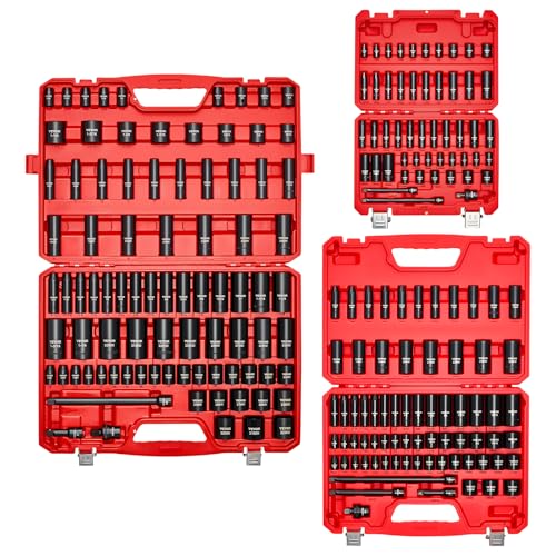 VEVOR 210 Piece Impact Socket Set, 1/4, 3/8, 1/2 Inch Drive - size: 1/2" 3/8" 1/4" 210 PCS