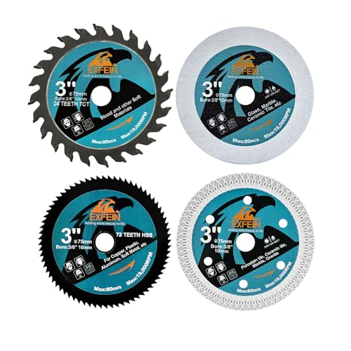 3 Inch Circular Saw Blade Set 4pcs for Cutting Tile Glass Soft Metal Wood Plastic Diamond Disc - size: Variety Set(for Tile/Glass/Metal/Wood/Plastic)