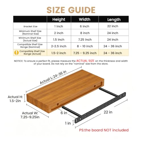 2pcs Floating Shelf Bracket Heavy Duty,Decorative Floating Shelf Hardware Hidden Black Metal Fireplace Mantel Brackets (22"X6"X1.0" Without Tools) - size: 22"X6"X1.0"