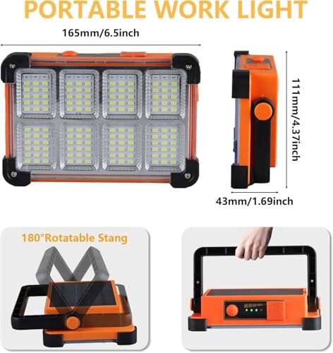 YXQUA 120W Solar Rechargeable Work Light, 144 LED 10000LM, Orange - color: Orange