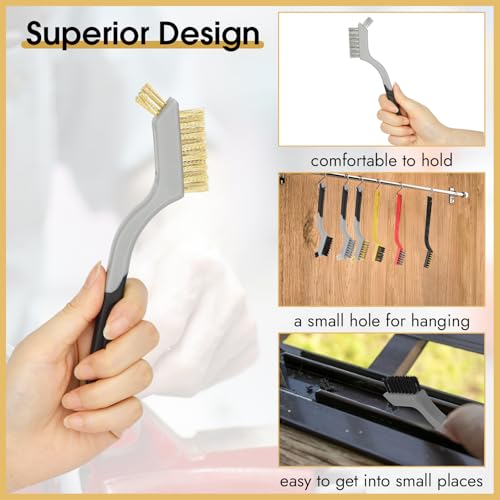 Wire Brush for Cleaning, Small Brass Steel Nylon Brush, Metal Rust Remover - color: Grey+3 Mixed Color