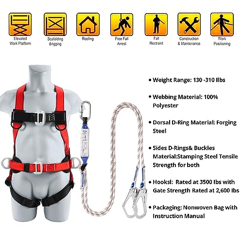 TT TRSMIMA Safety Harness Fall Protection Kit: Roofing Harness for Work - style: Red