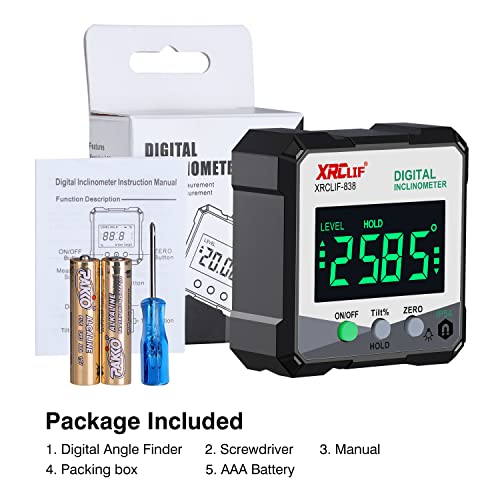 Digital Angle Gauge Meter, XRCLIF Magnetic Base Level Box Angle Finder Protractor Bevel Gage Inclinometer Measuring Tool for Carpentry, Building, Masonry Bevel