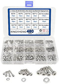 480Pcs 12 Values M2 M3 M4 Metric Hex Socket Cap Head Self Tapping Screw with Flat Gasket Washers Assortment Kit