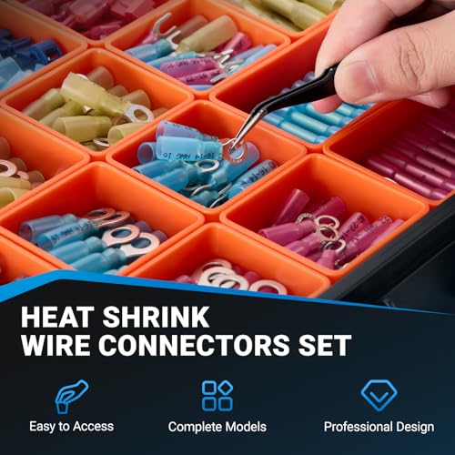 1347PCS Heat Shrink Wire Connectors Kit, Electrical Terminals & Solder Seal Connectors, Insulated Marine Grade Waterproof Ring Fork Spade Butt Splice Set for Boat Automotive DIY