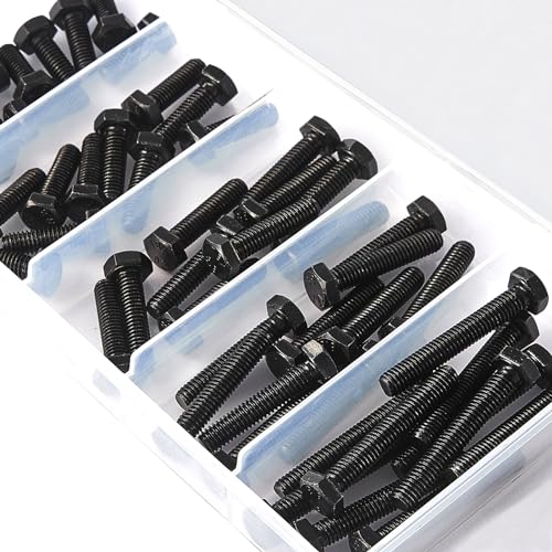 M6 x 16mm 20mm 25mm 30mm 40mm Hex Bolts, Hexagon Head Screw, 8.8 Grade Alloy Steel, Black Oxide Finish, Metric Full Machine Thread, Assortment Kit 50PCS - size: M6 x 16-40 mm(50PCS)