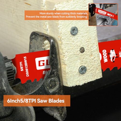 15 Pack 6 Inch 5/8TPI Reciprocating Saw Blades for Nail-Embedded Wood Cutting,for All Rough-in Material Including Nail-Embedded Wood,for Diablo Bi-Metal Sawzall Blades - size: 6 Inch 5/8 TPI