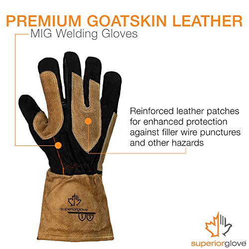 Superior Glove 505GP Endura Goatskin Leather MIG Welding Gloves Cut Resistant High Heat Puncture Resistance (1 Pair) Size Large - color: Brown/Black, size: Large (Pack of 1)