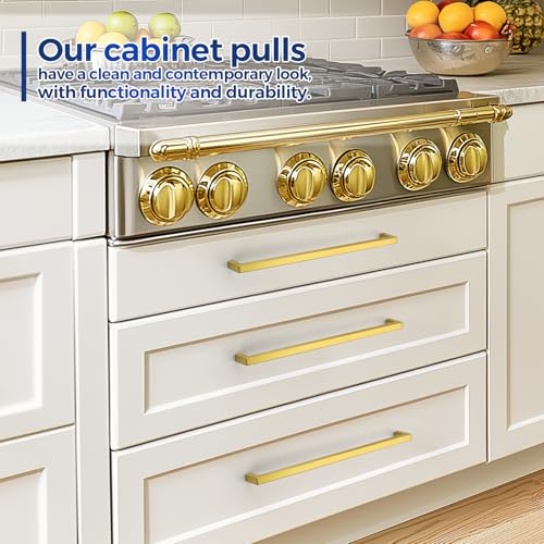 JOY DECOR Gold Cabinet Handles Square Cabinet Pulls 12-3/5 Inch CC, 10 Pack - size: 12-3/5 Inch Hole Center