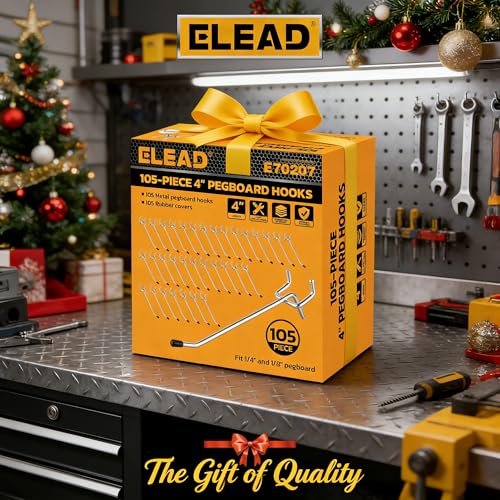 ELEAD 105-Piece 4 Inch Pegboard Hooks, Heavy Duty Peg Board Organizer Accessories, Peg Board Tool Hangers Fit for 1/4" and 1/8" Pegboard Hanging Tools Garage, Workshop, and Craft Storage - style: 105-Piece 4 Inch