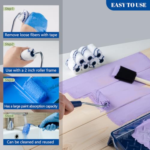 2 Inch Small Paint Roller Kit, 3/8” Nap, 15 Pack